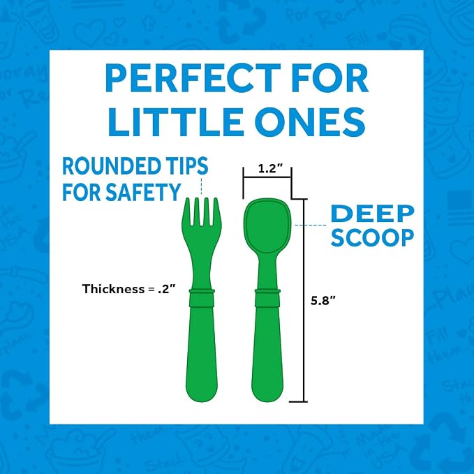 Re-Play Toddler Forks and Spoons Set - 4x4 Utensils Set for Kids - Dishwasher and Microwave Safe - Made in USA - Set of 8-5.8" x 1.2" x 0.2" - Navy Blue