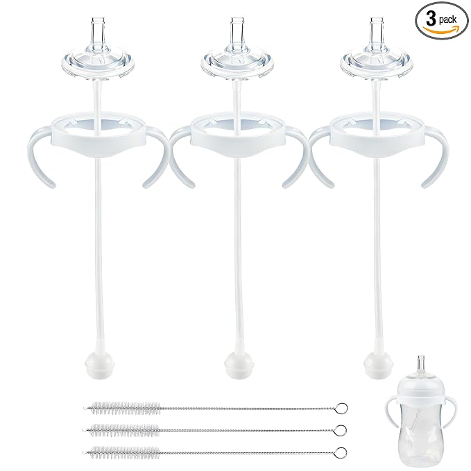 Straw Cup Conversion Kit for Philips Avent Natural Baby Bottles, Weighted Straw Sippy Cup Transition Kit with Soft Nipple, Bottle Handle, 6+ Months, Set of 3