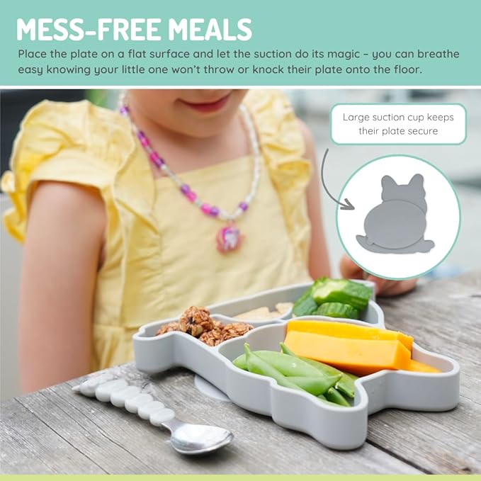 melii Silicone Suction Plate for Babies & Toddlers | Divided Baby Led Weaning Plate, BPA-Free, Non-Toxic, Dishwasher & Microwave Safe, Fits Most High Chairs, 6+ Months (Bulldog)