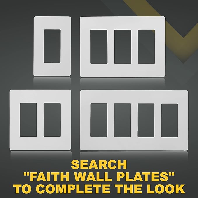 Faith Electric 4-Gang Decorator Screwless Wall Plates Child Safe Outlet Covers, 4.68"H x 8.4" L, Fits GFCI, USB Receptacles, Dimmers, and Lighting Controls, ETL Listed, White