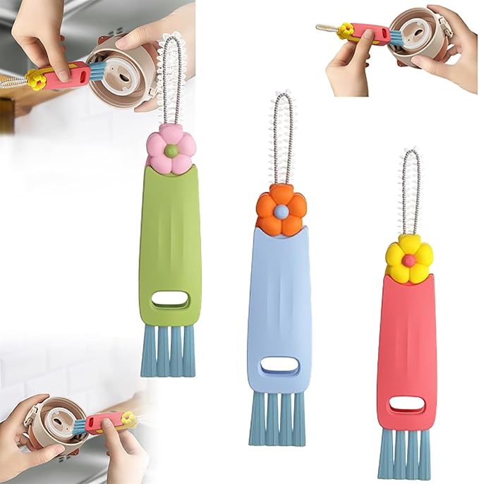 3 in 1 Cup Lid Cleaning Brush, 2025 Sealing Cover Cleanings Brushs Crevice Cleaning Brush Straw Cleaner Brush Cup Cleanings Brushs for Sealed Food Storage Containers with Lids(3Color, 3Pack)