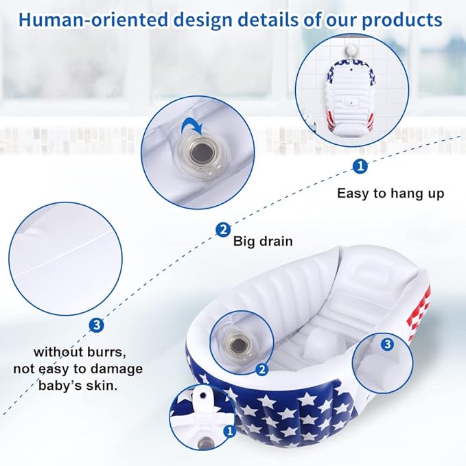 Inflatable Baby Bathtub,Newborn to Toddler Bath Tub with Built-in Air Pump,Portable Travel Shower Basin with Back Support,Foldable Toddler Tub Shower for Kids 0-6 Months(White)