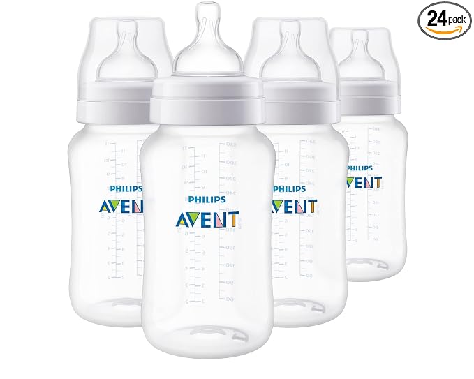 Philips Avent Anti-Colic Baby Bottles, 11oz, with Flow 3 Nipples, 3m+, 4pk, Clear, SCY106/04 (Pack of 6)