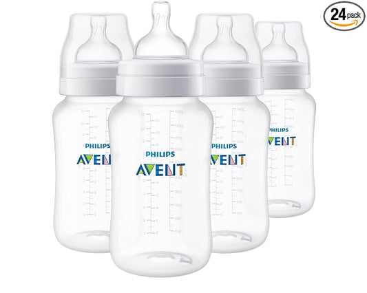 Philips Avent Anti-Colic Baby Bottles, 11oz, with Flow 3 Nipples, 3m+, 4pk, Clear, SCY106/04 (Pack of 6)
