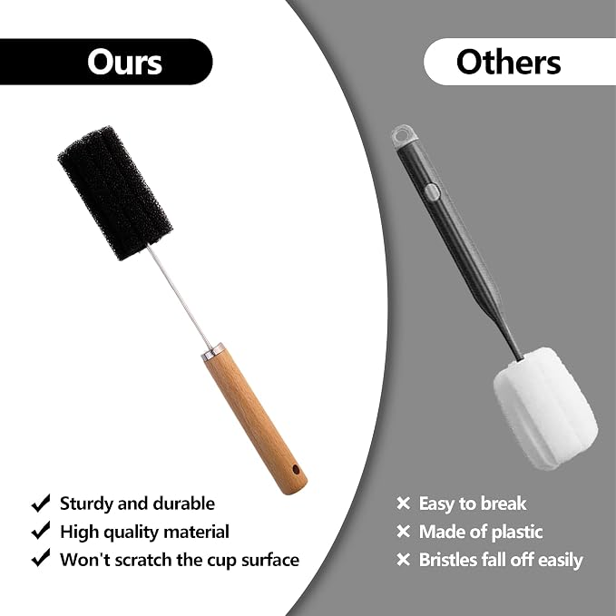 Water Bottle Cleaner Brush Baby Bottle Cleaner Brush Set Long Handle Sponge Cleaning Brush for Beer Bottles, Cups, Wine Glasses, Coffee Mugs, Tumblers, Thermos,Replaceble Brush Head (3-Pack)