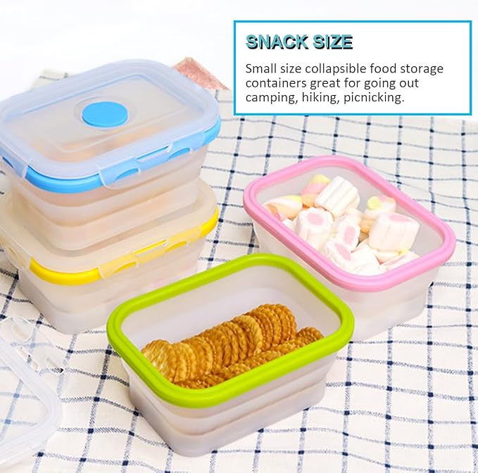 Collapsible Small Silicone Food Storage Container(12 Oz) 4 Pack, Silicone Storage Containers for Snack, Fruit, Stackable, Space Saving