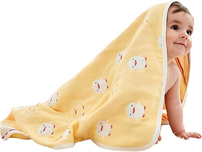 TONWHAR Muslin Baby Blankets,6-Layer Cotton Gauze, Soft and Breathable Baby Quilt,Kids Summer Blanket,Baby Bath Towel (Yellow Duck)