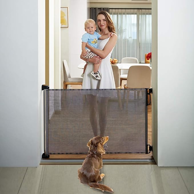 EasyBaby Retractable Baby Gate, 33" Tall, Extends up to 55'' Wide, Grey/Child Safety Baby Gates, Pet Retractable Gates for Stairs, Doorways, Hallways, Indoor and Outdoor