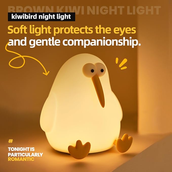Cute Baby Night Light for Kids,Squishy Kiwibird Bedside Lamp for Night Stands,Rechargeable Dimmable Silicone Nursery Toddler Animal Nightlight,Fun Decor for Children Bedroom,Children's Day Gift