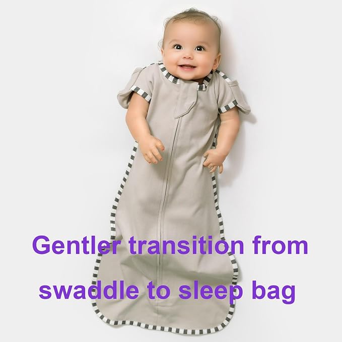 Swaddle Blanket Sack 2-Pack, 100% Cotton Baby Sleep Sack, Arms Up Design with 2-Way Zipper, Breathable Newborn Swaddle for Boys Girls (Light Grey + Grey, Large 6-9 Months)