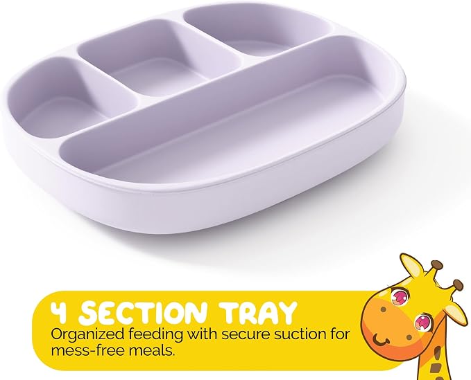 Baby Dinnerware Set by Muqee Peeko in a Sweet Lilac Color including Sets with Suction - Food Grade Silicone (5 Piece Set)