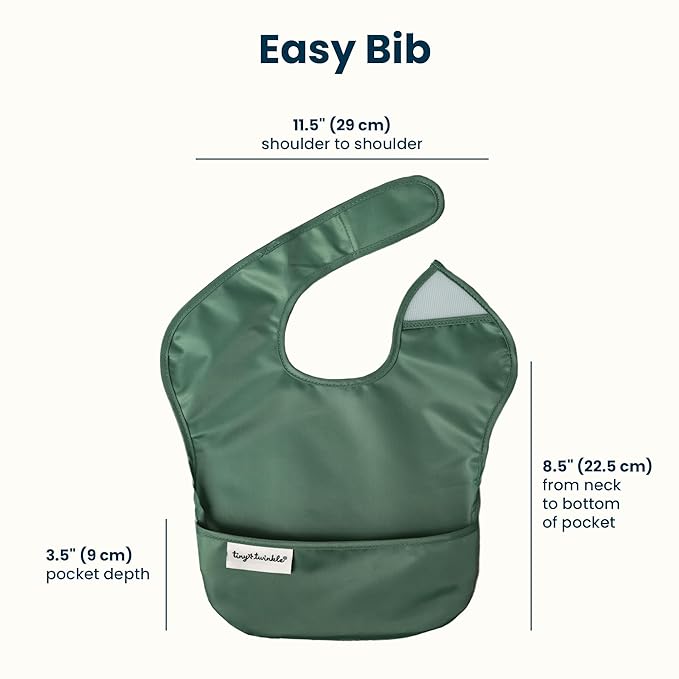 Tiny Twinkle Mess-Proof Baby Bibs for Eating | Waterproof, Wipeable Toddler Bibs with Catch-All Pocket | Feeding Bibs for Girls & Boys(5 Pack, Unisex Solids)