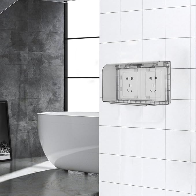 Garneck Waterproof Socket Outlet Cover Double-Gang 86 Type Adhesive Protective Weatherproof Box for Bathroom Kitchen Switch Panel