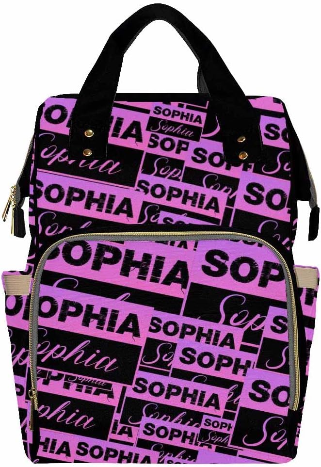 Artsadd Personalized Name Nappy Bag Large Capacity Baby Diaper Bags, Black Purple Signature Daypack Custom Name Backpack Casual Daypack Bag Gifts for Niece Daughter Granddaughter