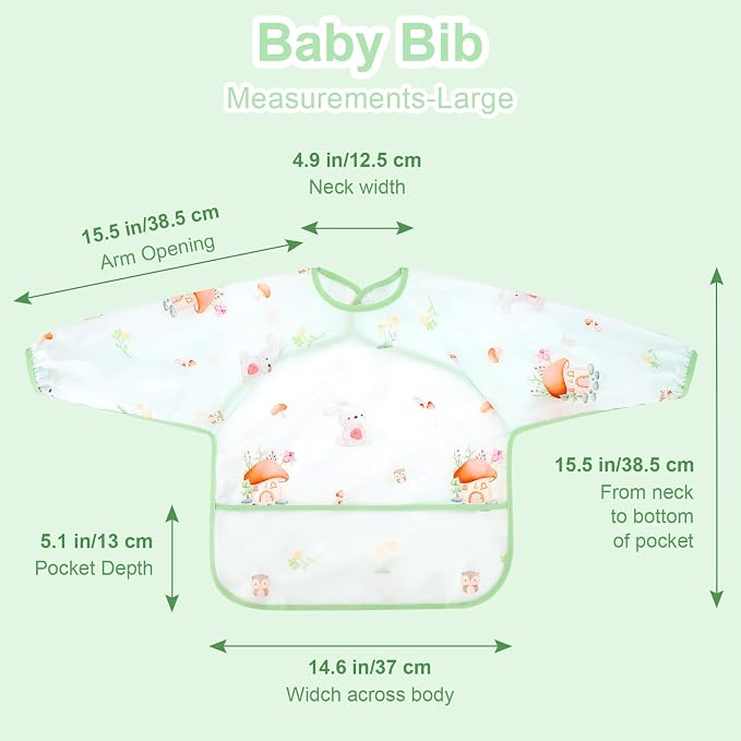 Accmor 4 Pack Long Sleeve Bibs, Baby Smock Waterproof Sleeved Bib Smock for Baby Toddler 6-36 Months