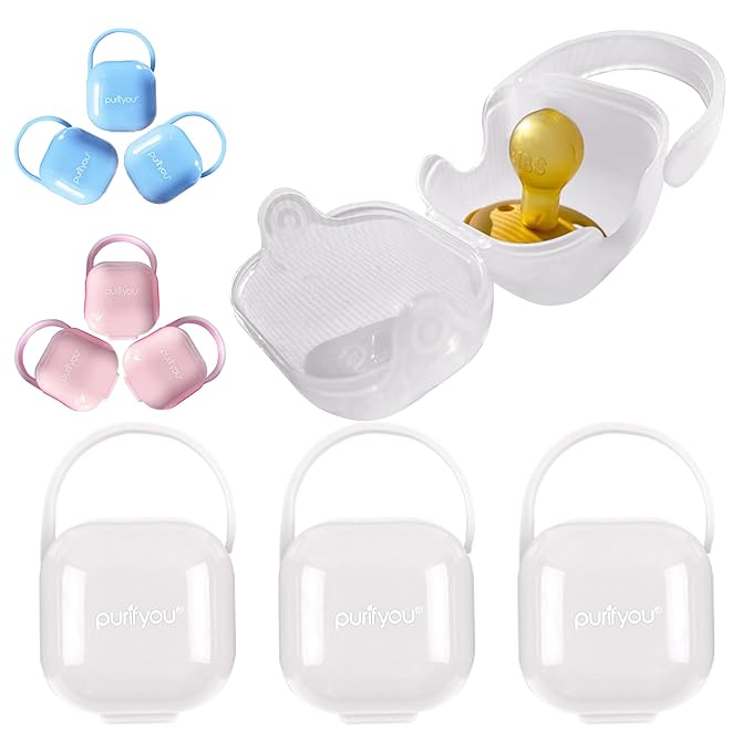 purifyou BPA-Free baby pacifier holder & Nipple Shield Cases - Set of 3 Clear Pacifier case for diaper bag & Stroller - Pacifier Box for Travel - Keeps Baby?™s Binkies Clean and Accessible