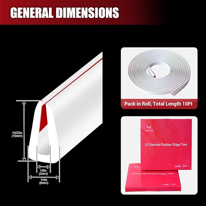 Rubber Edge Trim, Flexible Baby Proof Edge Trim for Sharp Edge, 1/8"(3mm) U Channel Edge Protector, Self-Adhesive Edge Guards for Glass, Plywood and Sheet Metal Parts, 10Ft, White, Silicone Material
