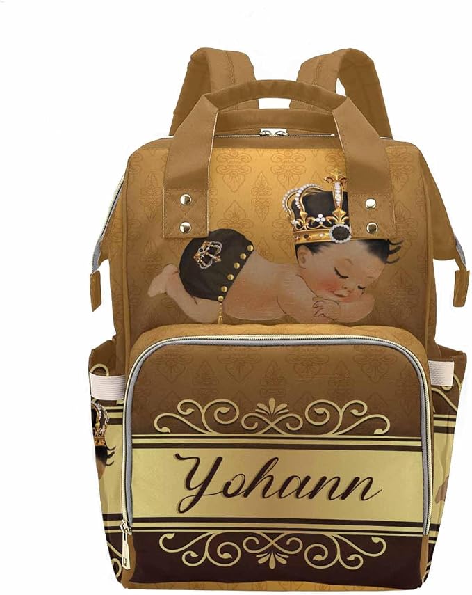 M YESCUSTOM Personalized Name Diaper Bag Backpack, Brown Crown Diaper Baby Bags for Mom & Dad, Portable Travel Back Pack Baby Shower Gifts, Multifunction Nappy Changing Bag