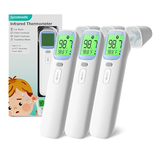 3packs Infrared Ear Thermometer, Accurate Digital Baby Thermometer with Fever Alarm, Infrared Thermometer for Ear, Forehead & Touchless, Thermometer for Adults & Kids
