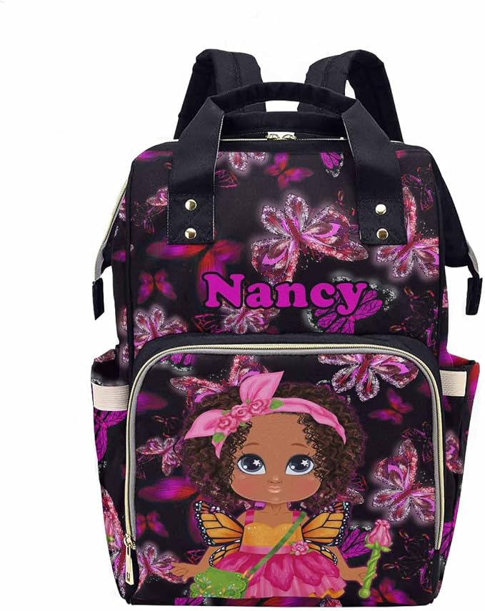 M YESCUSTOM Customized Butterfly Travel Nursing Nappy Bag with Name Personalized Diaper Bag with Name Custom Newborn Gift for Women (Black)