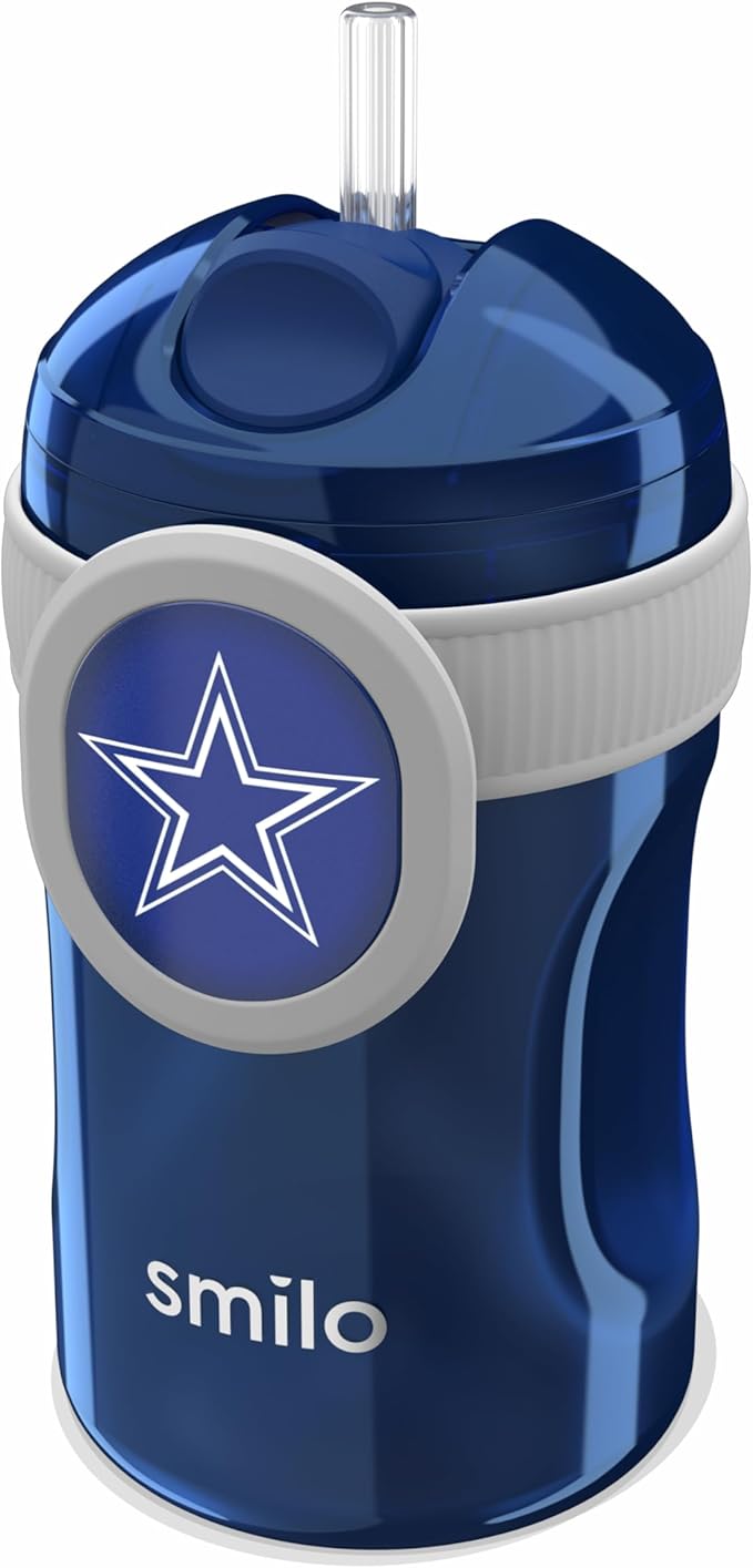 Smilo Straw Cup - Dallas Cowboys Officially Licensed NFL Sippy Cup - Baby and Toddler Cup with Weighted Silicone Straw and 8.5 oz Capacity - BPA-Free