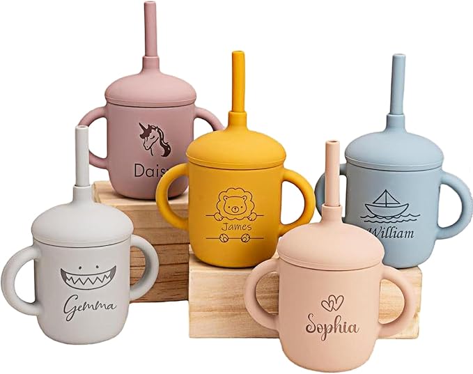 Personalized Silicone Straw Cup Baby Three Stage Training Cup Suitable for Infants Toddlers and Children Baptism Gift Easter Gift