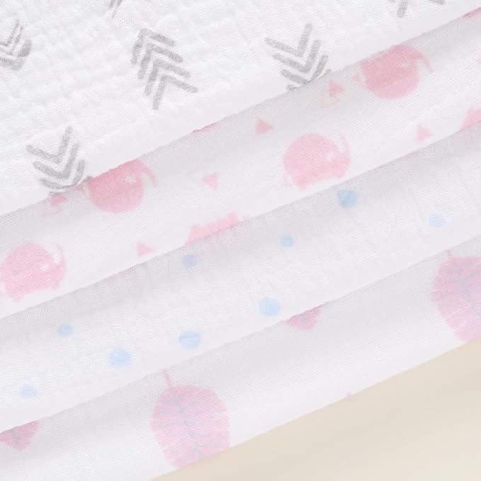 sleepyturtle 5 Pack Baby Burp Cloths, Unisex Newborn Burping Cloths, Soft and Absorbent Muslin Cotton, Large Size for Newborn, (Pink-fxm)