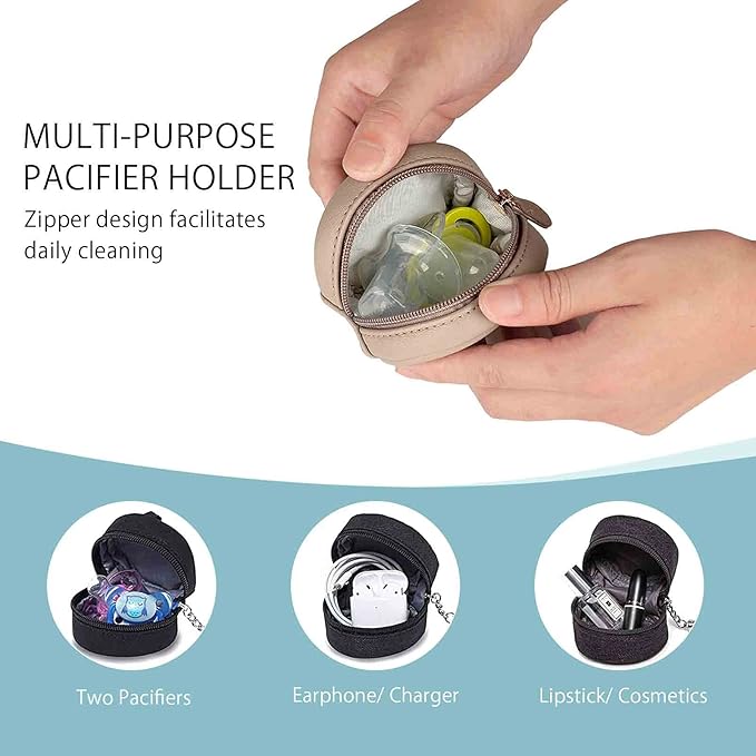 SONARIN Leather Dummy Case with Clasp,Portable Soother Pod Pacifier Case Pacifier Holder Soother Storage Box for Holding 2 Pacifiers or Nipple Shields,Attach to Diaper Bags(Apricot)