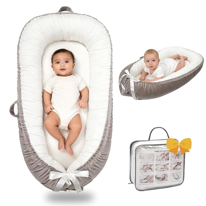 Infant Support Cushion-Breathable and Soft Organic 100% Cotton, Portable Tummy Time Mat with Removable Support Cushionr Cover, Floor Baby Support Cushion for Newborn - Grey White