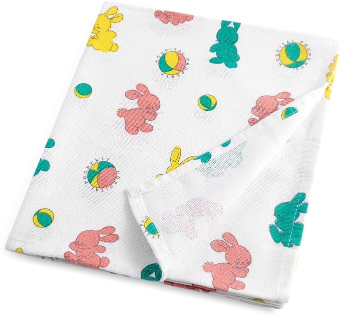 PILL THING Baby Hospital Receiving Swaddle Blankets for Newborn Babies - Original Bunny Design Breathable Cotton - Durable Hospital Quality - Generous Size (Bunnyland, 1 Pack)