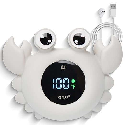 Crab Baby Bath Thermometer Toy - Digital Floating Water Thermometer with LED Display, Color Temperature Alerts & Safe Bath Sensor for Newborn, Infant Bathtub Essentials