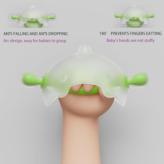 Baby Teething Toy for 0-6 Months ??One-Piece Liquid Silicone Teether, Easy-Grip Dinosaur for Soothing Gums, No Glue No Gaps, Lint-Resistant, Dishwasher Safe with Travel Case(Olive White)