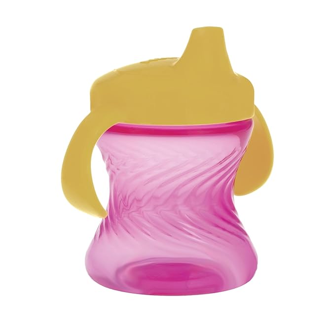 Nuby 2-Handle No-Spill Hard Spout Sippy Cup with Easy Grip - (3-Pack) 7 oz - Baby Sippy Cup with Controlled Sipping for 6+ Months - Pink/Purple/Green