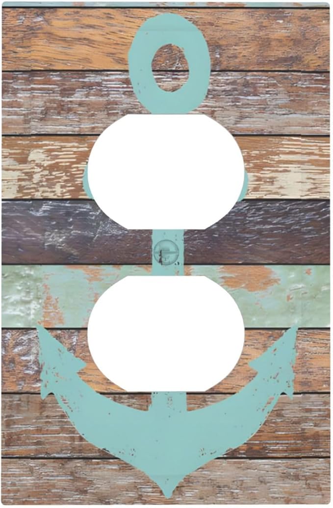 Timeworn Marine Weathered Wood Rustic Nautical Anchor Outlet Covers 1 Gang Duplex Light Switch Cover Decorative Switch Plates Electrical Receptacle Faceplate Wall Plate for Farmhouse Home Decor