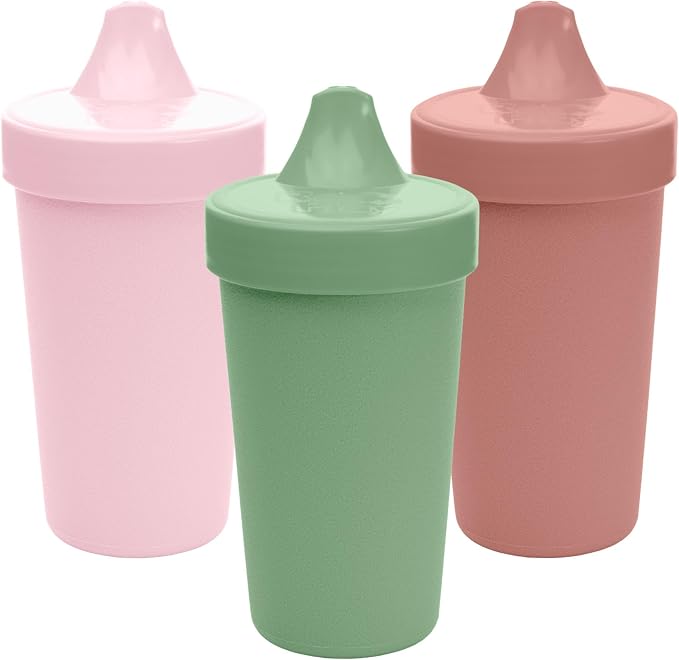 Re-Play Spill-Proof Sippy Cups for Toddlers - Kids Reusable 10 Oz Set of 3, Dishwasher & Microwave Safe, Made in USA, Blossom