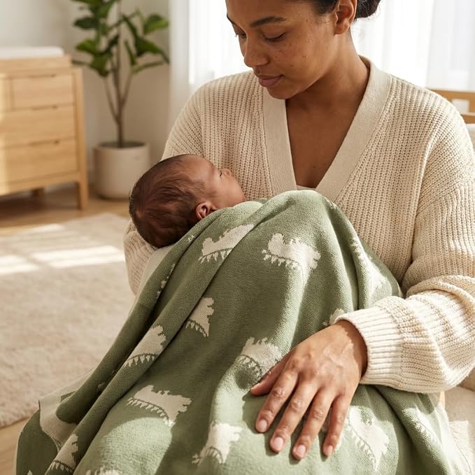 The Dinosaur Blanket - 100% Organic Cotton Baby Blanket, American Made, 30x40in - Bassinet, Crib, Stroller - Gift Registry Baby Shower for Newborns and Kids