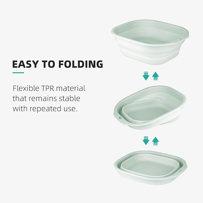 2 Pack Collapsible Wash Basin Set, Foldable Dish Tub, Small Medium Portable Sink for Kitchen, Camping, RV, Baby Bottles, Laundry, Plastic Washbasin -Green