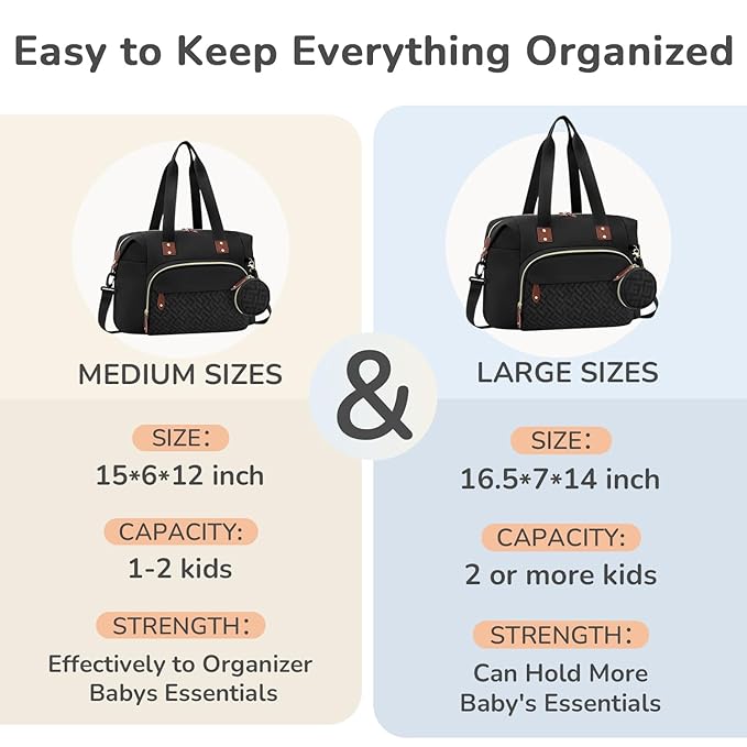 Tenot Diaper Bag Tote with Pacifier Case, Baby Bag for Women with Shoulder Straps, Travel Diaper Tote for for Mom and Dad Medium Size, Black
