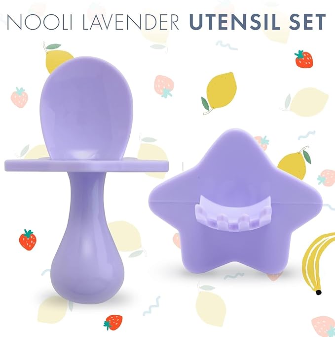 Elli&Nooli Baby Utensil Set - Self-Feeding Baby Spoons - Choke Protection Shield & Toddler Utensil - Dishwasher Safe Easy Cleanup - Lavender, 2-Piece Set