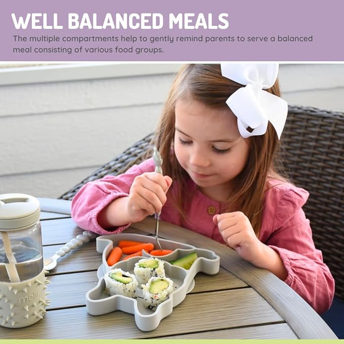 melii Silicone Suction Plate for Babies & Toddlers | Divided Baby Led Weaning Plate, BPA-Free, Non-Toxic, Dishwasher & Microwave Safe, Fits Most High Chairs, 6+ Months (Bulldog)
