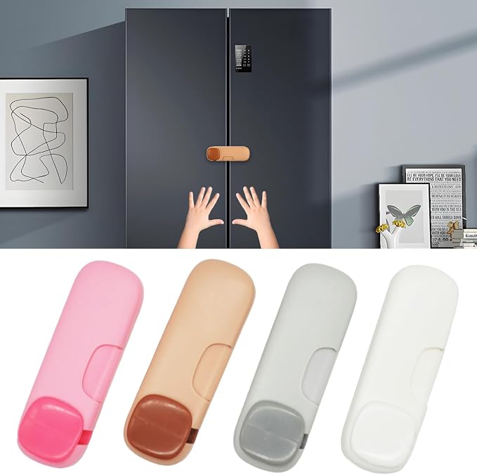 4 Pack Baby Proofing Refrigerator Lock, Child Safety Locks, Cabinet Drawers Lock with Strong Adhesive Tape, Kitchen System Keep Baby's Fingers Safe (4 PCS)