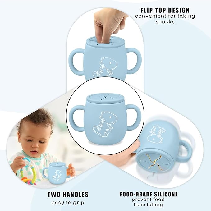 Silicone Straw Cup with Handles,2 PACK Silicone Baby Sippy Cups,Snack Cups for Toddlers,Dual-Purpose Toddler Training Cups,3 Stages Training Cup Dishwasher Safe and BPA Free 9 oz (PINK+BLUE)