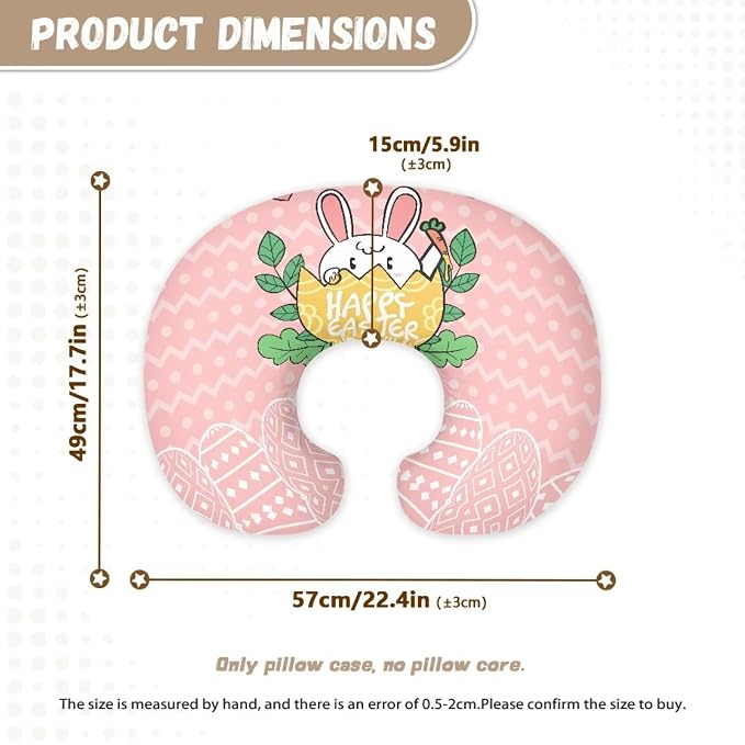 Egg Rabbit Nursing Pillow Covers Slipcovers for Breastfeeding Moms, Ultra Soft Breathable Feeding Pillow Slipcover for Baby Boy Girl Easter Decorations