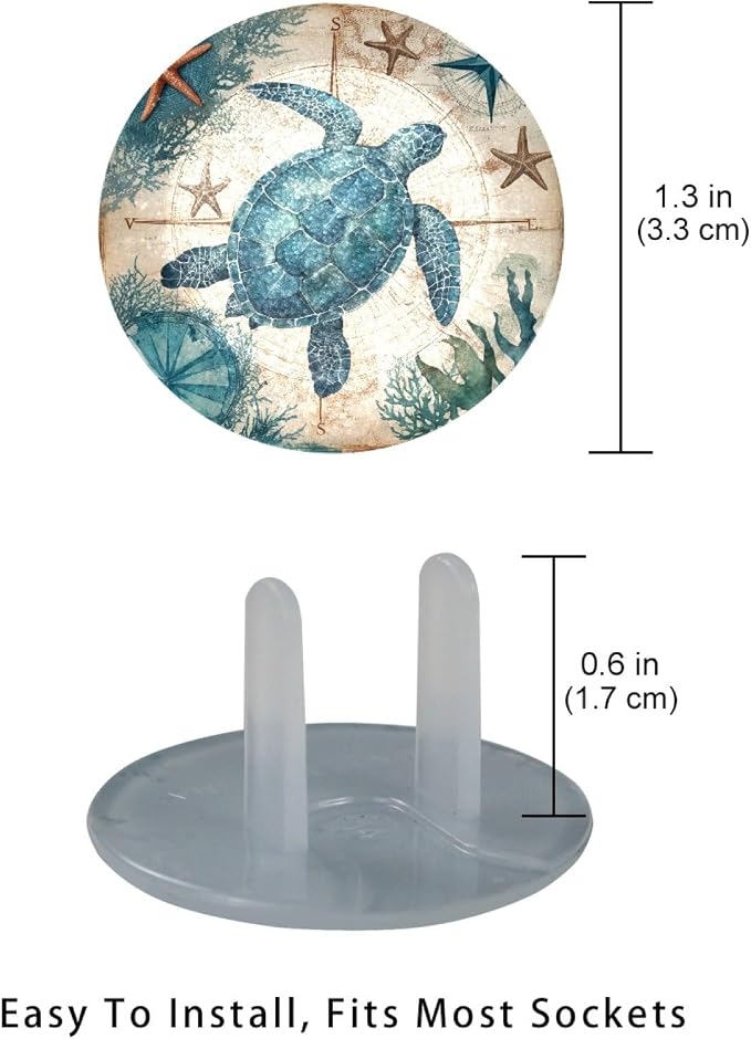 Outlet Covers Baby Proofing, Sea Turtle 12 Packs Electric Outlets Plug Covers, Plastic Safety Socket Protector Caps for Kids Room, Home, Bedroom, Office