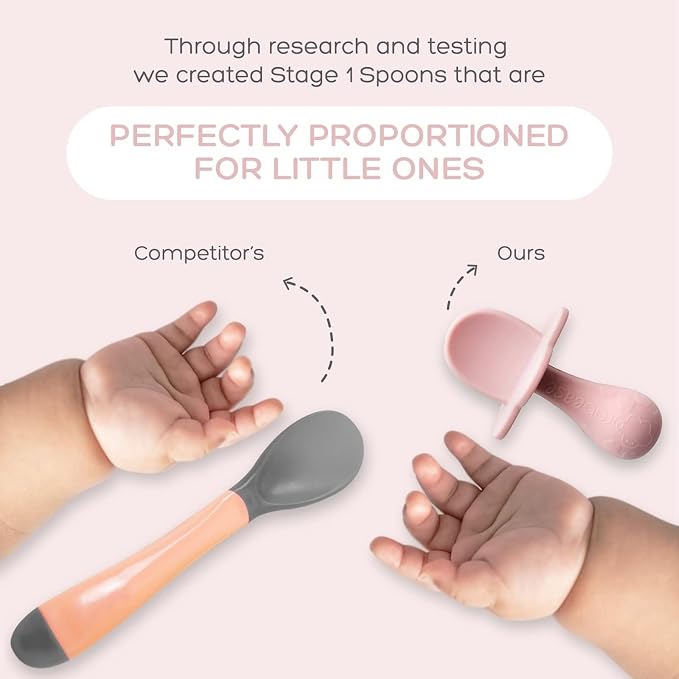 Grabease Spoon - Silicone Spoons 2-Pack Blush - Soft Utensils - Dishwasher-Safe, Easy-Grip
