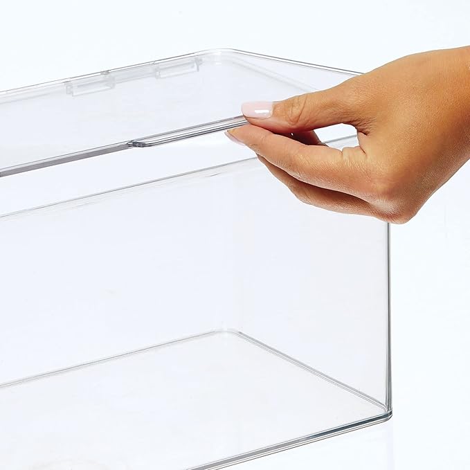 mDesign Set of 2 Storage Boxes with Lids ??Stackable Plastic Storage Boxes for Nursery ??Practical Plastic Toy Box Set ??Clear