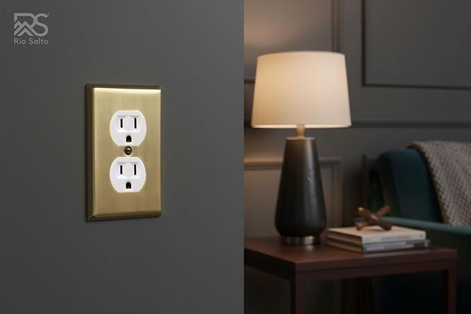 Rio Salto MIDSIZE BRASS Vintage Antique Brushed Brass Gold Metal Duplex Light Switch Cover Outlet Covers ??Signature Collection Premium Wall Plates 1-Pack 3.13" X 4.94"