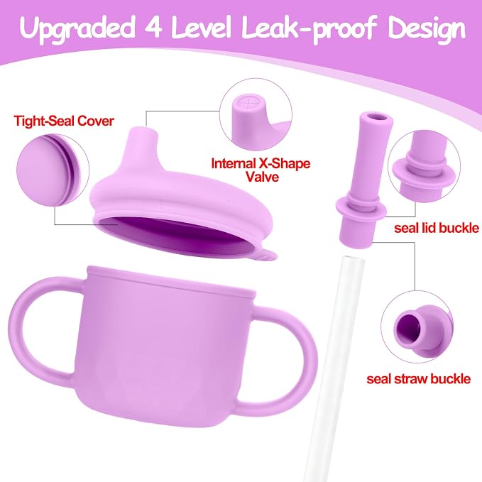 Mity rain 3-In-1 Stainless Steel Sippy Cup for 6+ Month Old, Baby Straw Cups for Toddlers 1-3 with Travel Lid, Silicone Straw, Replacement Straw & Cleaning Brush - 8oz Toddler Cups Spill Proof Set
