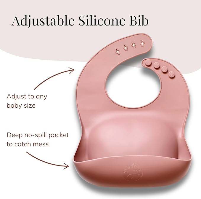 Little Loon Baby Led Weaning Starter Set ??Complete Silicone Feeding Kit for 6+ Months - Baby Plates, Bibs, Spoons & Sippy Cup - Baby Shower Gifts - Rose