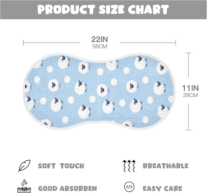 Muslin Burp Cloths for Baby Boys and Girls - 4-Pack Ultra Absorbent Sheep Muslin Washcloths, Newborn Towel, Milk Spit Up Rags, Burp Cloth Bib for Unisex, 22 x 11 Inch